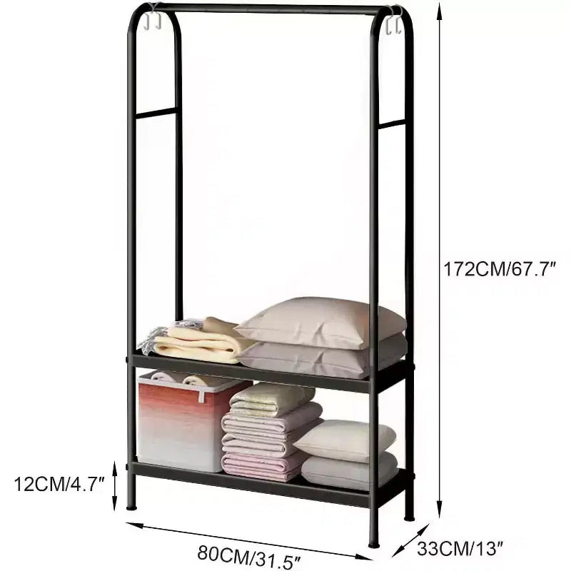 Perchero Resistente, Colgador de Ropa Independiente Robusto con 2 Estantes, Perchero Metálico para Dormitorio, Oficina o Sala de Estar