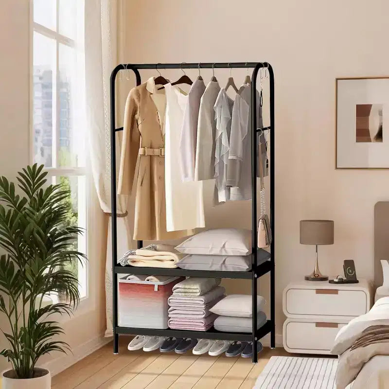 Perchero Resistente, Colgador de Ropa Independiente Robusto con 2 Estantes, Perchero Metálico para Dormitorio, Oficina o Sala de Estar
