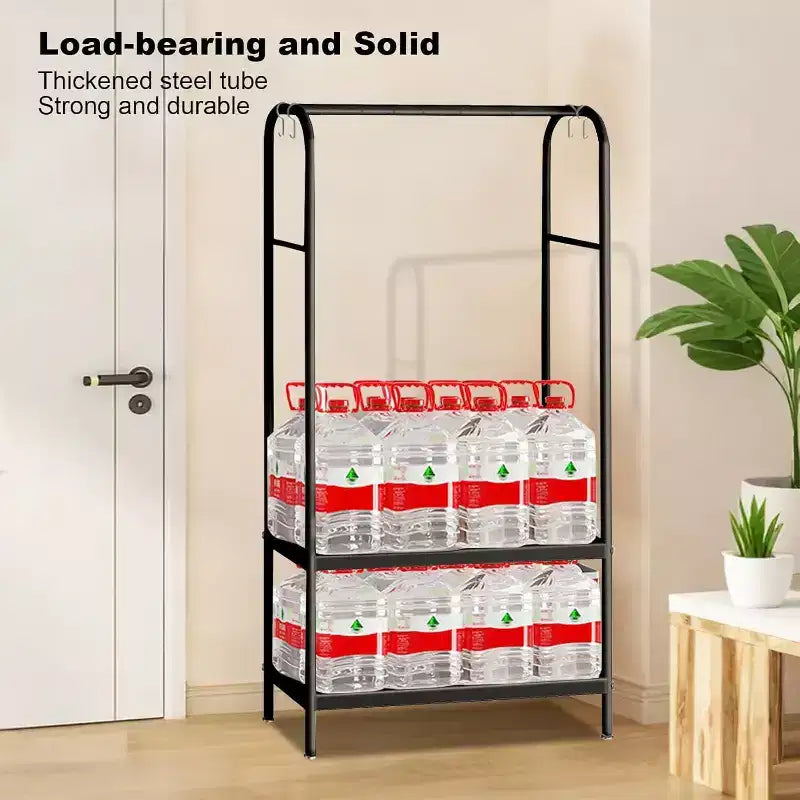 Perchero Resistente, Colgador de Ropa Independiente Robusto con 2 Estantes, Perchero Metálico para Dormitorio, Oficina o Sala de Estar