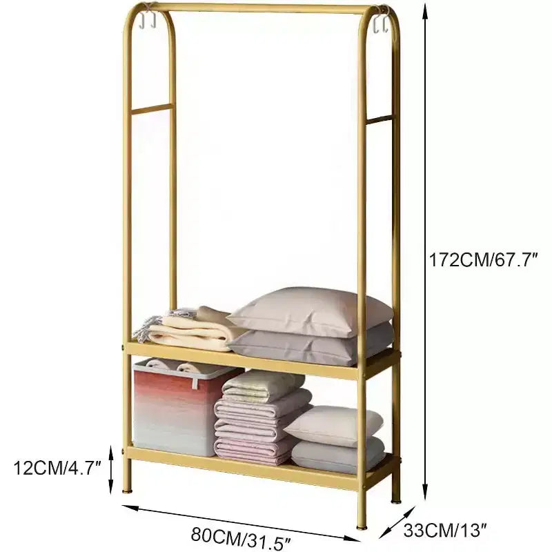 Perchero Resistente, Colgador de Ropa Independiente Robusto con 2 Estantes, Perchero Metálico para Dormitorio, Oficina o Sala de Estar