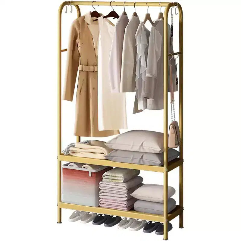 Perchero Resistente, Colgador de Ropa Independiente Robusto con 2 Estantes, Perchero Metálico para Dormitorio, Oficina o Sala de Estar
