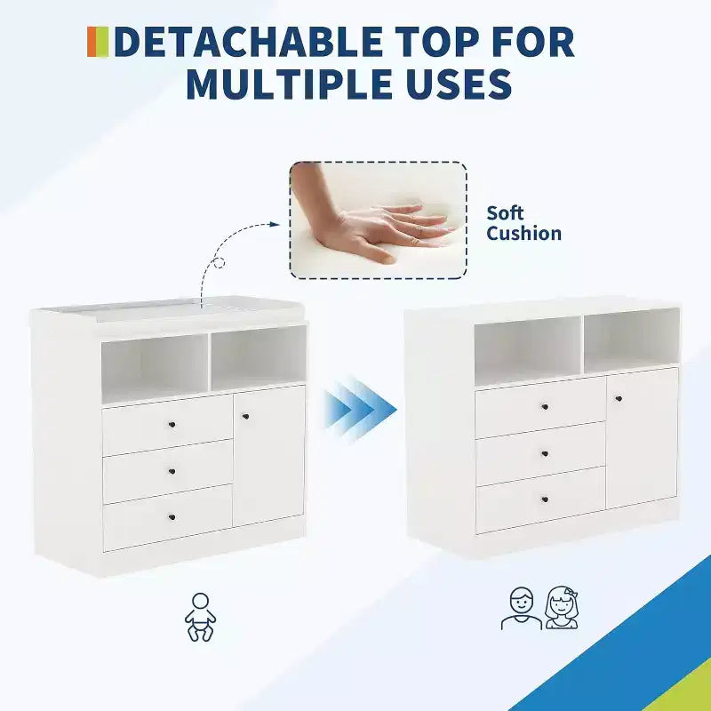 Cómoda para bebé Acekool con cambiador, estación de cambio de pañales de madera con cajones, armario, estantes abiertos, para dormitorio o cuarto del bebé