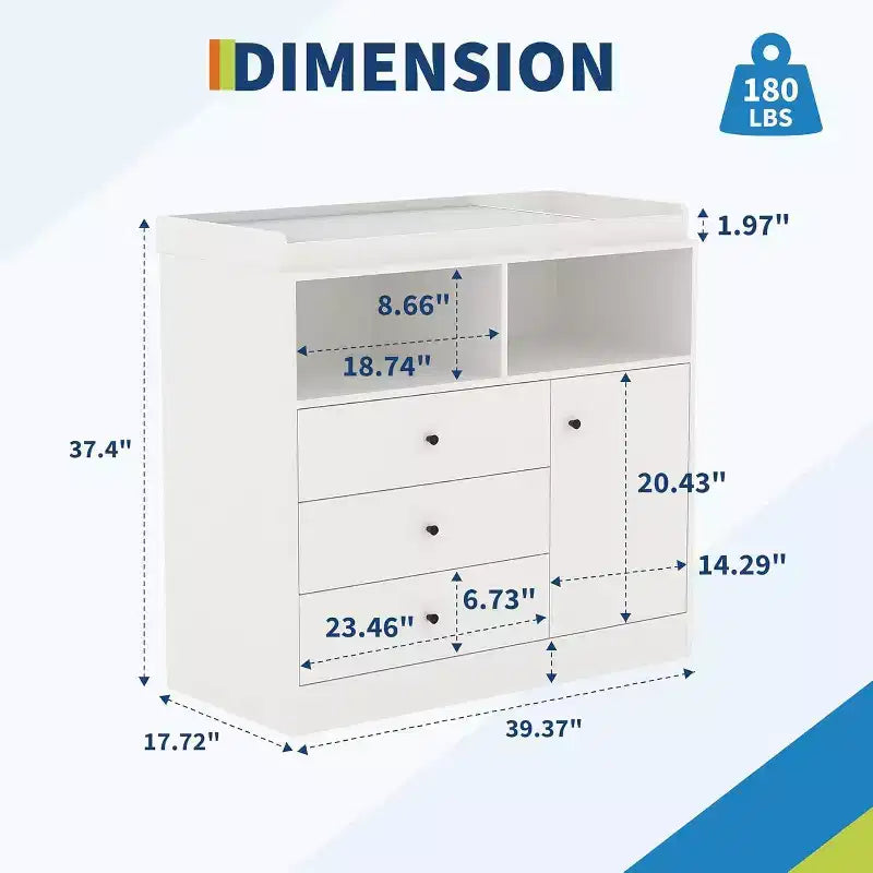 Cómoda para bebé Acekool con cambiador, estación de cambio de pañales de madera con cajones, armario, estantes abiertos, para dormitorio o cuarto del bebé