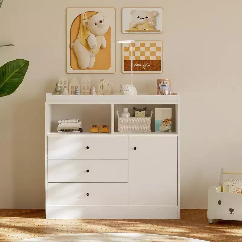 Cómoda para bebé Acekool con cambiador, estación de cambio de pañales de madera con cajones, armario, estantes abiertos, para dormitorio o cuarto del bebé