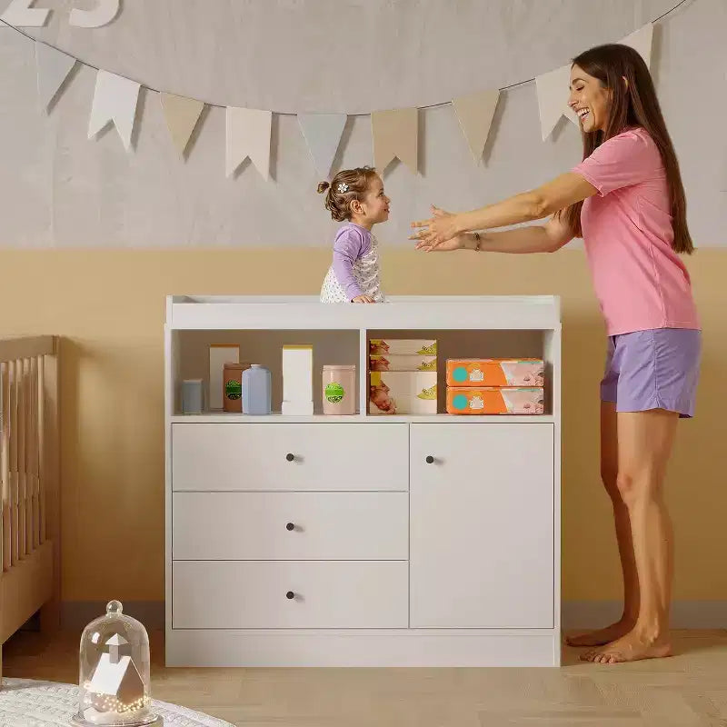 Cómoda para bebé Acekool con cambiador, estación de cambio de pañales de madera con cajones, armario, estantes abiertos, para dormitorio o cuarto del bebé