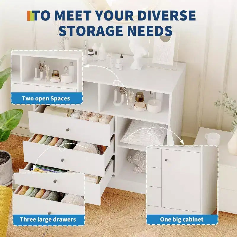 Cómoda para bebé Acekool con cambiador, estación de cambio de pañales de madera con cajones, armario, estantes abiertos, para dormitorio o cuarto del bebé