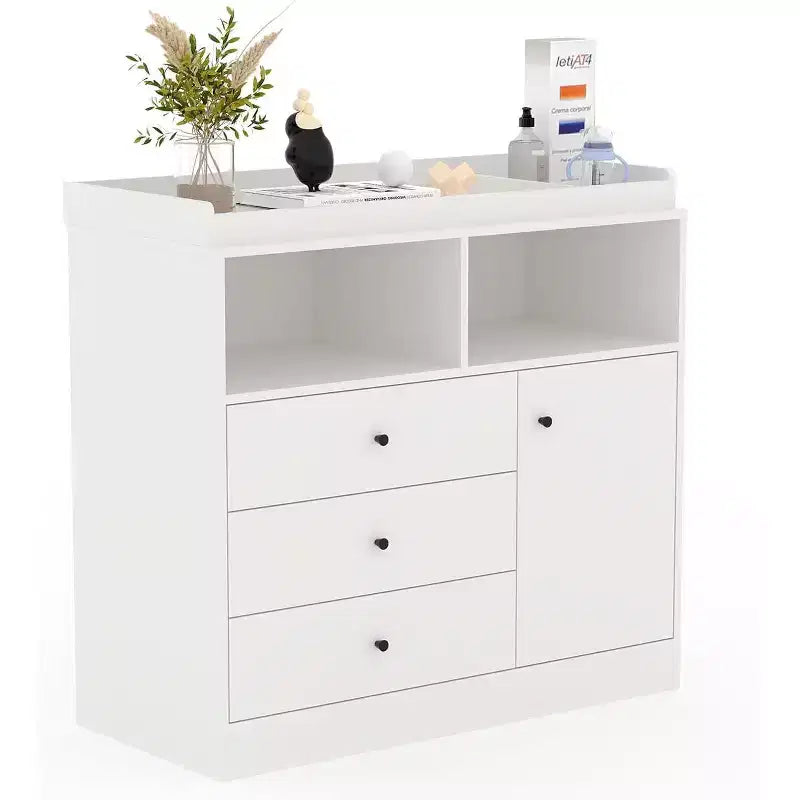 Cómoda para bebé Acekool con cambiador, estación de cambio de pañales de madera con cajones, armario, estantes abiertos, para dormitorio o cuarto del bebé