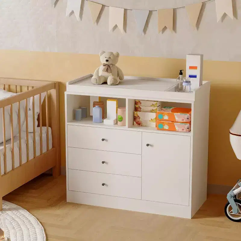 Cómoda para bebé Acekool con cambiador, estación de cambio de pañales de madera con cajones, armario, estantes abiertos, para dormitorio o cuarto del bebé