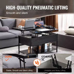 Mesa de centro elevable VEVOR, mesa de centro rectangular de 39.4 pulgadas, mesa de centro abatible con toma de corriente y USB e iluminación ambiental, negra