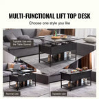 Mesa de centro elevable VEVOR, mesa de centro rectangular de 39.4 pulgadas, mesa de centro abatible con toma de corriente y USB e iluminación ambiental, negra