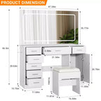 Tocador de maquillaje con espejo LED de 3 modos de luz y tomas de corriente, tocador grande con 7 cajones y gabinete de almacenamiento, mesa de tocador moderna