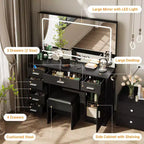 Tocador de maquillaje con espejo LED de 3 modos de luz y tomas de corriente, tocador grande con 7 cajones y gabinete de almacenamiento, mesa de tocador moderna