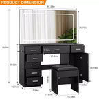 Tocador de maquillaje con espejo LED de 3 modos de luz y tomas de corriente, tocador grande con 7 cajones y gabinete de almacenamiento, mesa de tocador moderna