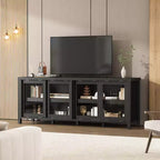 Mueble de TV Garvee para 65 pulgadas, centro de entretenimiento con armario de almacenamiento y 4 puertas correderas de cristal, mesa consola para salón dormitorio