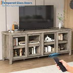 Mueble de TV Garvee para 65 pulgadas, centro de entretenimiento con armario de almacenamiento y 4 puertas correderas de cristal, mesa consola para salón dormitorio