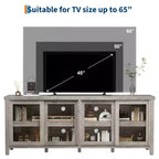 Mueble de TV Garvee para 65 pulgadas, centro de entretenimiento con armario de almacenamiento y 4 puertas correderas de cristal, mesa consola para salón dormitorio