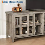 Mueble de TV Garvee para 65 pulgadas, centro de entretenimiento con armario de almacenamiento y 4 puertas correderas de cristal, mesa consola para salón dormitorio