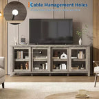 Mueble de TV Garvee para 65 pulgadas, centro de entretenimiento con armario de almacenamiento y 4 puertas correderas de cristal, mesa consola para salón dormitorio