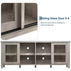 Mueble de TV Garvee para 65 pulgadas, centro de entretenimiento con armario de almacenamiento y 4 puertas correderas de cristal, mesa consola para salón dormitorio