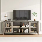 Mueble de TV Garvee para 65 pulgadas, centro de entretenimiento con armario de almacenamiento y 4 puertas correderas de cristal, mesa consola para salón dormitorio