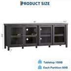 Mueble de TV Garvee para 65 pulgadas, centro de entretenimiento con armario de almacenamiento y 4 puertas correderas de cristal, mesa consola para salón dormitorio