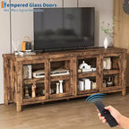 Mueble de TV Garvee para 65 pulgadas, centro de entretenimiento con armario de almacenamiento y 4 puertas correderas de cristal, mesa consola para salón dormitorio