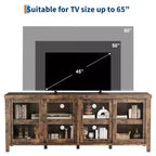 Mueble de TV Garvee para 65 pulgadas, centro de entretenimiento con armario de almacenamiento y 4 puertas correderas de cristal, mesa consola para salón dormitorio