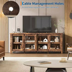 Mueble de TV Garvee para 65 pulgadas, centro de entretenimiento con armario de almacenamiento y 4 puertas correderas de cristal, mesa consola para salón dormitorio
