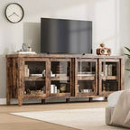 Mueble de TV Garvee para 65 pulgadas, centro de entretenimiento con armario de almacenamiento y 4 puertas correderas de cristal, mesa consola para salón dormitorio