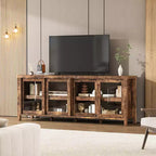 Mueble de TV Garvee para 65 pulgadas, centro de entretenimiento con armario de almacenamiento y 4 puertas correderas de cristal, mesa consola para salón dormitorio