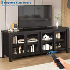 Mueble de TV Garvee para 65 pulgadas, centro de entretenimiento con armario de almacenamiento y 4 puertas correderas de cristal, mesa consola para salón dormitorio