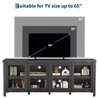 Mueble de TV Garvee para 65 pulgadas, centro de entretenimiento con armario de almacenamiento y 4 puertas correderas de cristal, mesa consola para salón dormitorio