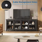 Mueble de TV Garvee para 65 pulgadas, centro de entretenimiento con armario de almacenamiento y 4 puertas correderas de cristal, mesa consola para salón dormitorio