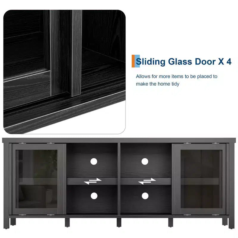 Mueble de TV Garvee para 65 pulgadas, centro de entretenimiento con armario de almacenamiento y 4 puertas correderas de cristal, mesa consola para salón dormitorio