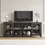 Mueble de TV Garvee para 65 pulgadas, centro de entretenimiento con armario de almacenamiento y 4 puertas correderas de cristal, mesa consola para salón dormitorio