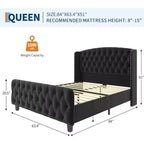 Acekool Cama Queen de Terciopelo Color Crema de 51 Pulgadas - Cabecero con Ala, Tapizado Capitón Profundo, No Requiere Somier, Fácil Montaje