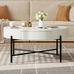 Mesa de centro circular, mesa redonda con cajones, mesa de centro decorativa de madera fácil de montar, mesa de sala natural