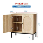 31.5 Gabinete Aparador, Gabinete de Almacenamiento de Ratán con Estantes Ajustables, Gabinete de Despensa de Cocina para Sala de Estar Comedor Entrada