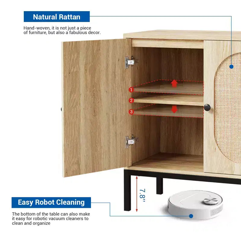 31.5 Gabinete Aparador, Gabinete de Almacenamiento de Ratán con Estantes Ajustables, Gabinete de Despensa de Cocina para Sala de Estar Comedor Entrada