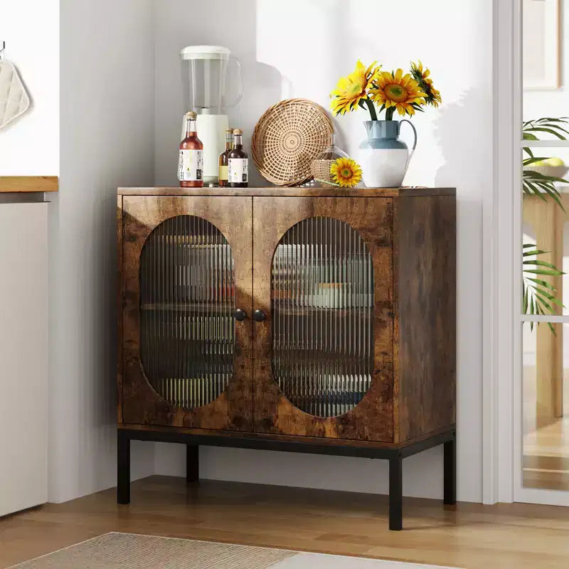 31.5 Gabinete Aparador, Gabinete de Almacenamiento de Ratán con Estantes Ajustables, Gabinete de Despensa de Cocina para Sala de Estar Comedor Entrada