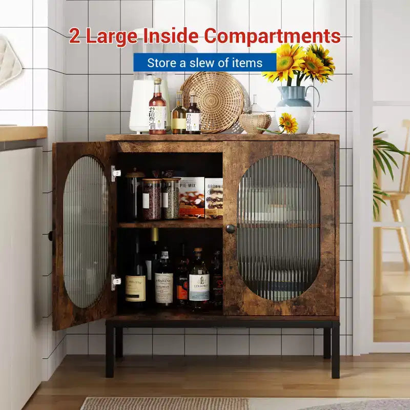 31.5 Gabinete Aparador, Gabinete de Almacenamiento de Ratán con Estantes Ajustables, Gabinete de Despensa de Cocina para Sala de Estar Comedor Entrada