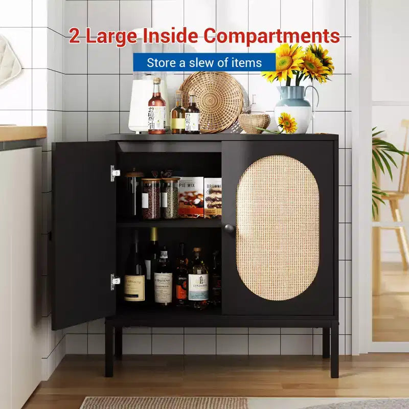 31.5 Gabinete Aparador, Gabinete de Almacenamiento de Ratán con Estantes Ajustables, Gabinete de Despensa de Cocina para Sala de Estar Comedor Entrada