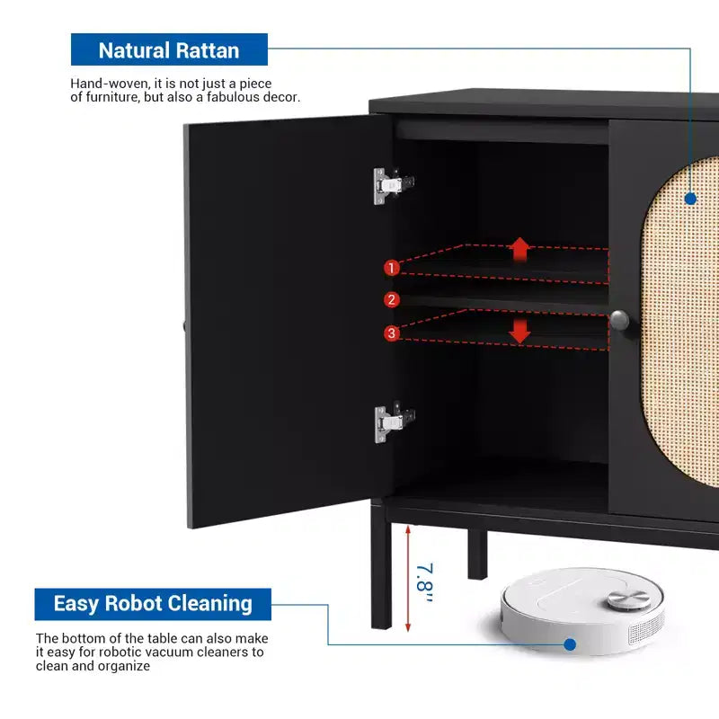 31.5 Gabinete Aparador, Gabinete de Almacenamiento de Ratán con Estantes Ajustables, Gabinete de Despensa de Cocina para Sala de Estar Comedor Entrada