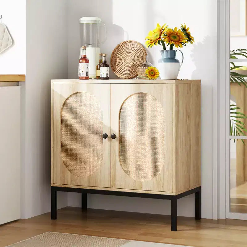 31.5 Gabinete Aparador, Gabinete de Almacenamiento de Ratán con Estantes Ajustables, Gabinete de Despensa de Cocina para Sala de Estar Comedor Entrada