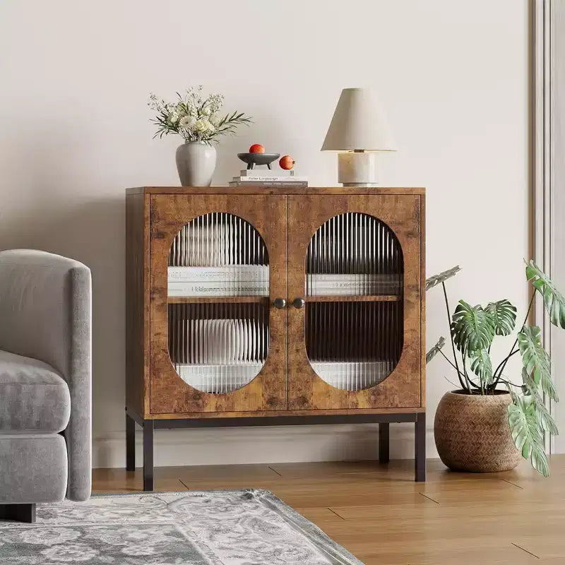 31.5 Gabinete Aparador, Gabinete de Almacenamiento de Ratán con Estantes Ajustables, Gabinete de Despensa de Cocina para Sala de Estar Comedor Entrada