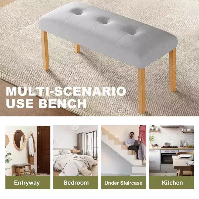 MAYEERTY Banco tapizado con botones, banco de tela para pie de cama