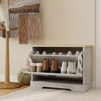 Mueble zapatero AndMakers de 45 cm de alto x 60 cm de ancho, color blanco antiguo, con 1 cajón abatible y estante ajustable