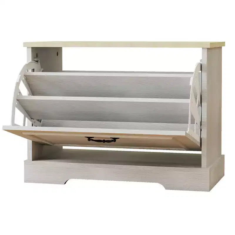 Mueble zapatero AndMakers de 45 cm de alto x 60 cm de ancho, color blanco antiguo, con 1 cajón abatible y estante ajustable
