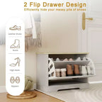 Mueble zapatero AndMakers de 45 cm de alto x 60 cm de ancho, color blanco antiguo, con 1 cajón abatible y estante ajustable