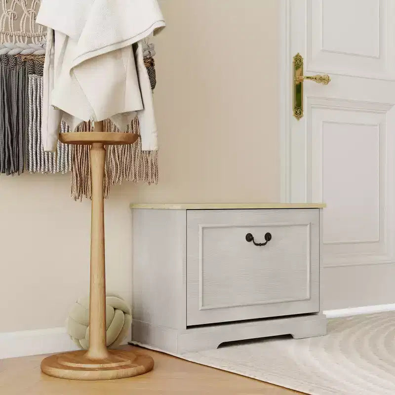 Mueble zapatero AndMakers de 45 cm de alto x 60 cm de ancho, color blanco antiguo, con 1 cajón abatible y estante ajustable
